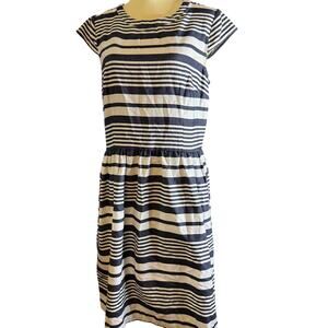Betsey Johnson Navy & White Striped Fit & Flare Cap Sleeve Dress, Size 14